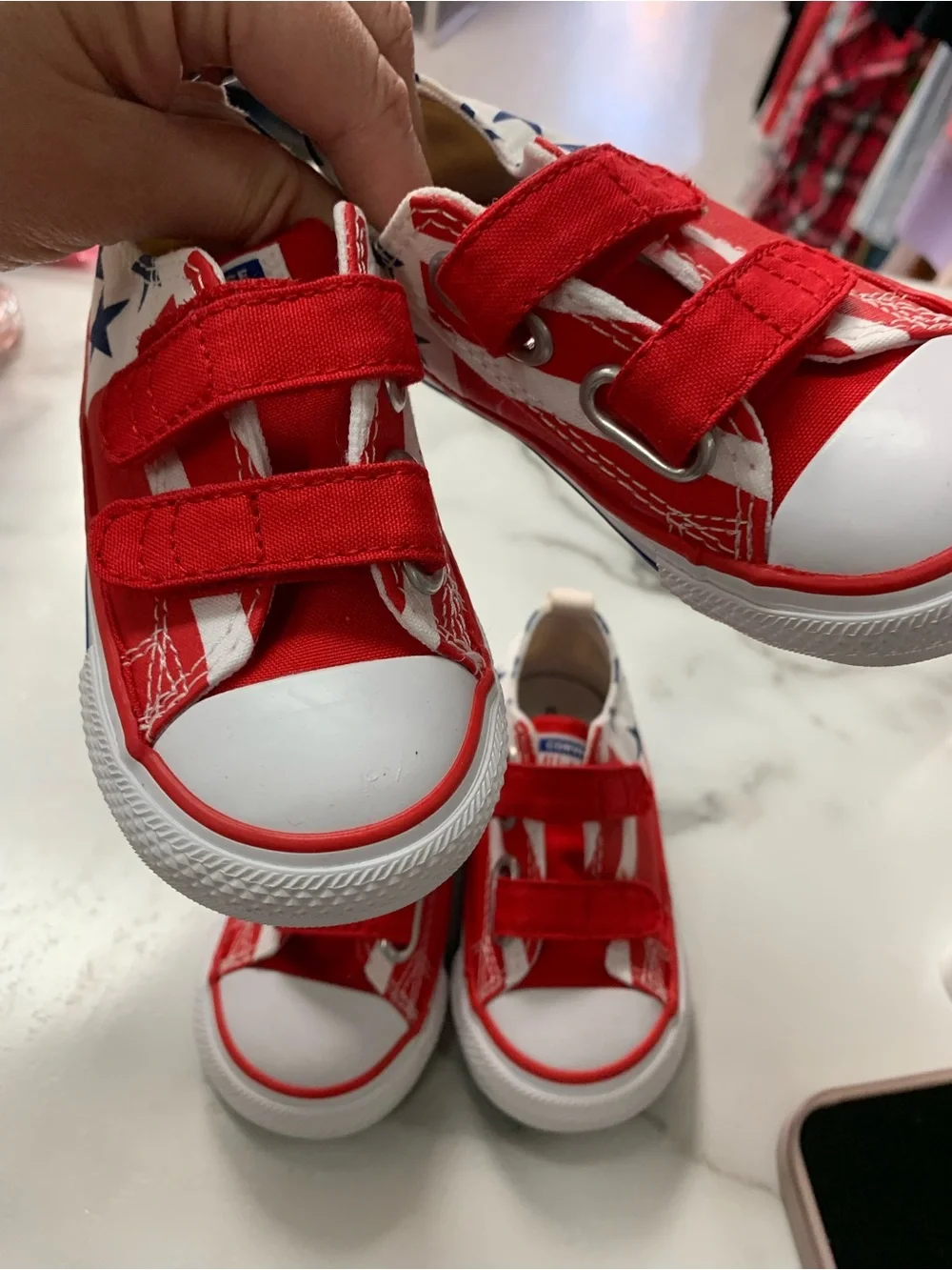 Converse TWINS Infants Kids Red, White & Blue Star Sneakers size 6 4th of july